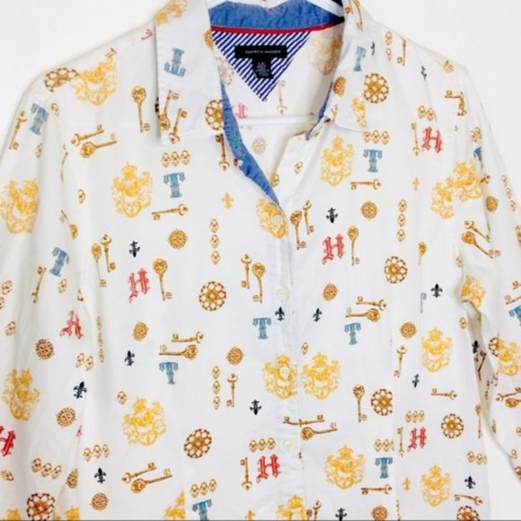 Tommy Hilfiger LS Button Up Shirt White Keys ac291 - Picture 3 of 8